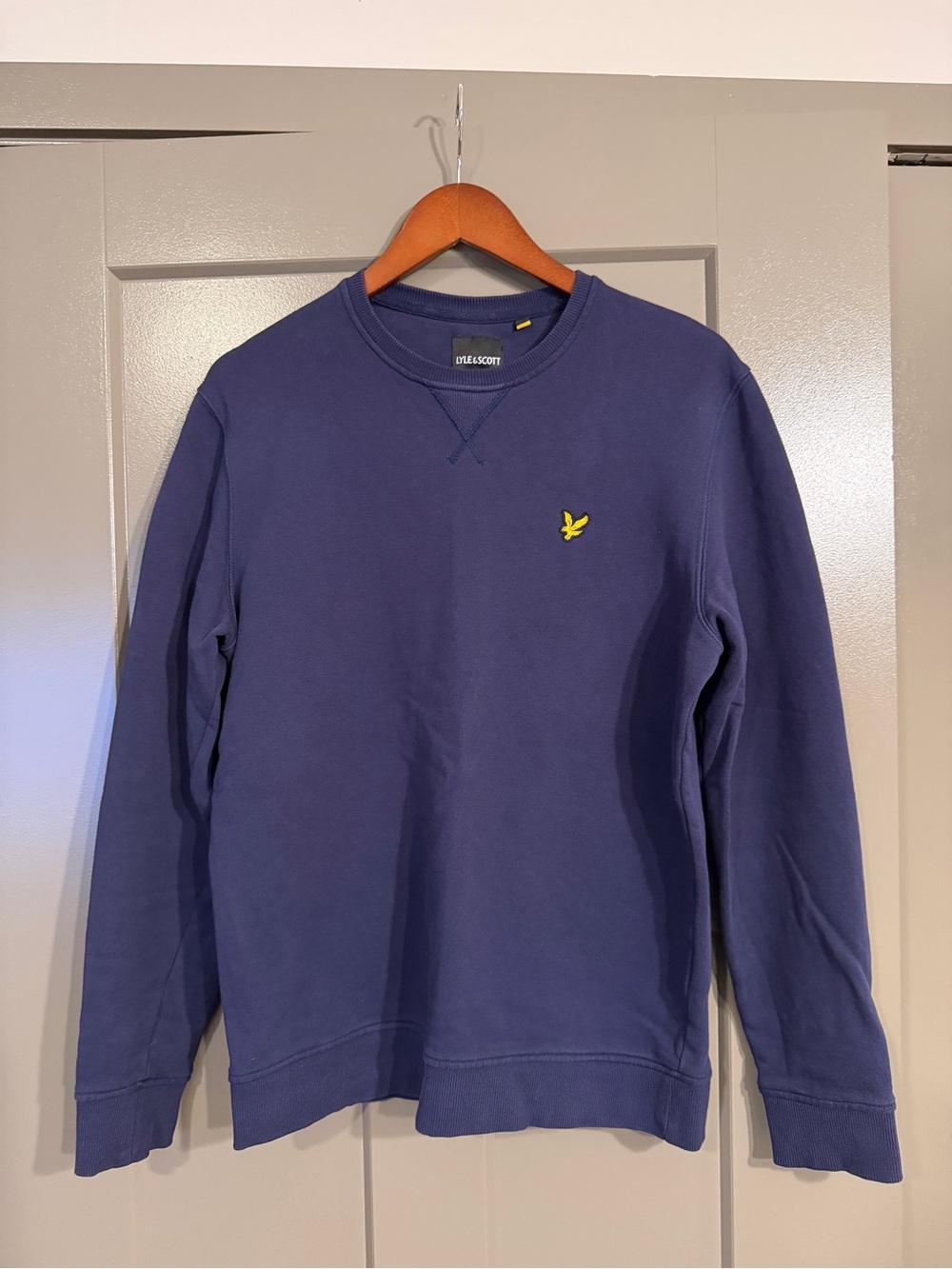 Lyle & Scott Navy Crewneck with Yellow Eagle Emblem